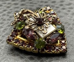 VTG Gold Tone Brooch Purple Faux Amethyst Faux Peridot Rhinestone Crystal Pin