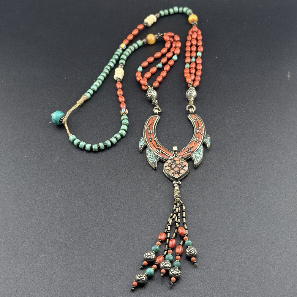 Vintage Turquoise, Coral Tibetan Nepali Beaded Handmade Necklace