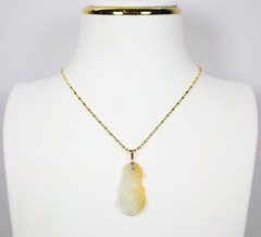 Vintage 14K Chinese White Yellow Jadeite Pendant 18K GF Necklace