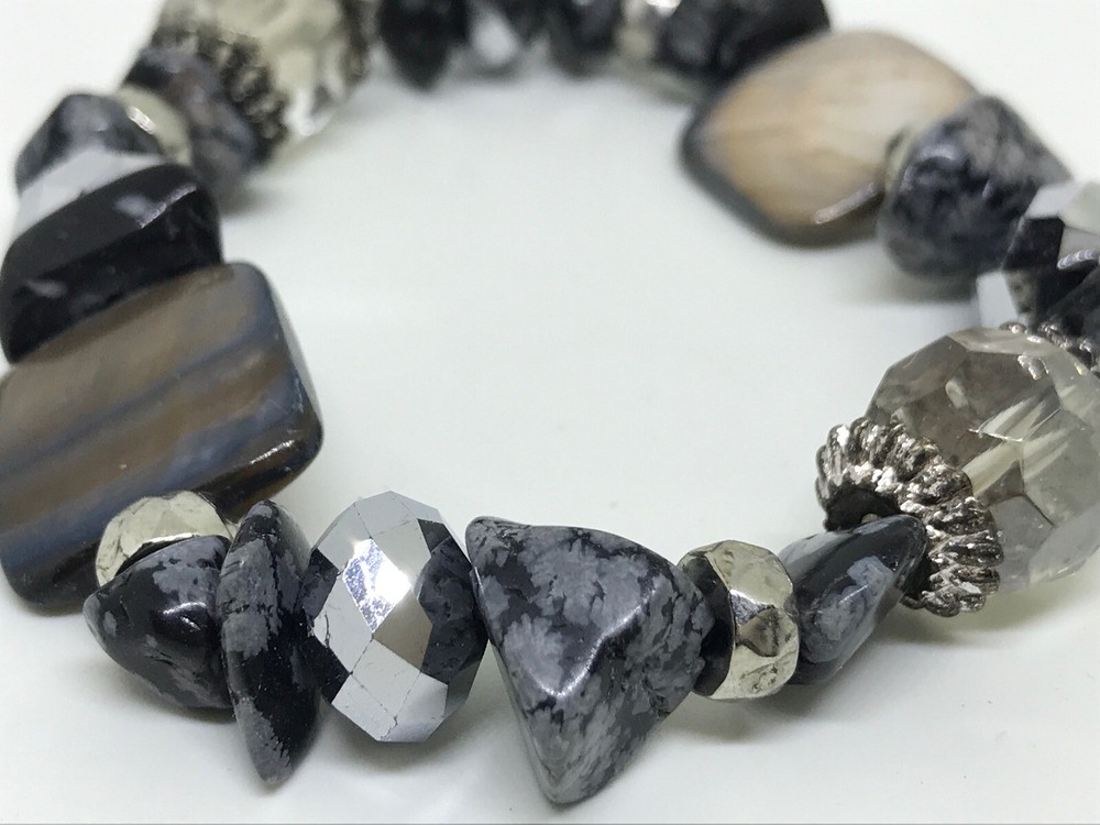 Genuine Real DALMATION STONE GEMSTONE BRACELET Mother Of Pearl Glass Stretch
