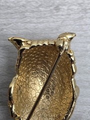 VTG Ciner Owl Brooch Goldtone Metal Faux Turquoise Bead Pin **See Description**