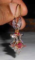 100% REAL & NATURAL 0.66ct ANTIQUE ROSE CUT DIAMOND VINTAGE RUBY DANGLE EARRINGS