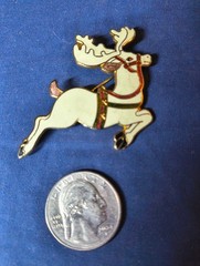 Vintage Fish Fine Enamels Reindeer Brooch White Enamel Gold Tone Christmas Pin