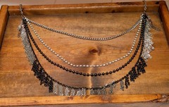VTG Rock Punk Gothic 4 Layers Blk, Silver, Rhinestone, Fringe, Chain necklace