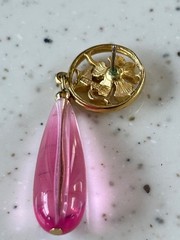 Vintage Trifari Gold Tone Pink Lucite Teardrop Flower Dangle Pierced Earrings