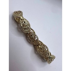 Filigree Link Bracelet 7.25″ Gold Tone Ornate Marquise Openwork Feminine Chic