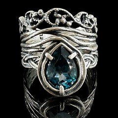 OR PAZ 925 Sterling Silver Vintage Israel London Blue Topaz Gem Ring Size 8