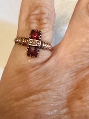 Antique Victorian, Ring, Garnet And Seed Pearls, 10 K Gold