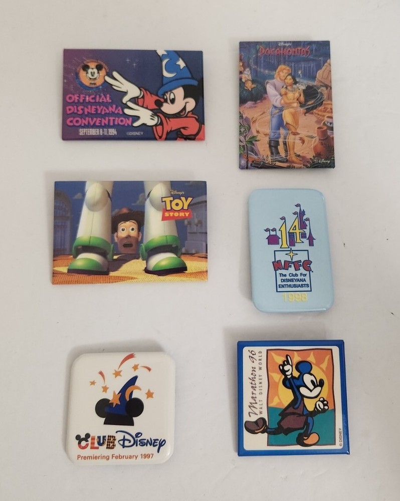 Lot Of 6 Vintage Disney Button Pins Disneyana Toy Story Pocahontas Marathon NFFC