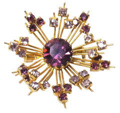Vintage Purple Lilac Rhinestone Brooch Gold-tone Starburst Celestial 1-1/2″