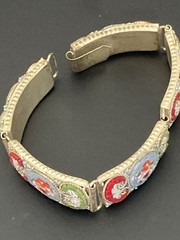 Mosaic Bracelet Vintage Italian Micro Tile Red Blue Green Flower 7.5″
