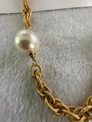 Vintage Napier Gold Tone Faux Pearl Station Chain Necklace 36″