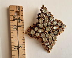 BSK Goldtone Brooch With Rhinestones Approx 2.5 in Vintage Estate Jewelry Signed