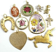 Vintage Jewelry Lot Charms Pendant Enamel Flower Bow Gold Plated AS IS CRAFT