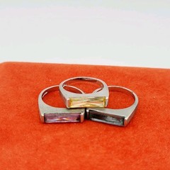 Vtg Ring Set 3pc Sz 6 Multi-color Matching Cubic Zirconia Stackable Jewelry