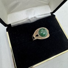 Vintage Taxco Boho Silver & Green Jasper Adjustable Ring – Very Good Condition
