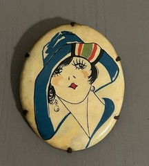 Rare 1920s Vintage Art Deco Lady With Hat Pinback Button
