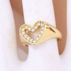 0.24TCW Round Cut White Moissanite Heart Shaped Band Ring In 10K Yellow Gold FN