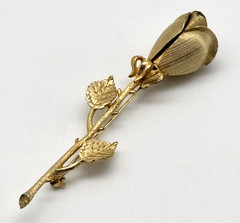 Vintage Rosebud Brooch Textured Matte Shiny Gold-Tone Metal Unbranded 3.5 Inches