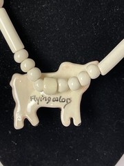 Flying Colors Ceramic Pig Necklace Pink Dot Beads