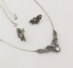 Vintage Avon Marcasite Empire Necklace Earring Set; Book Piece 1989
