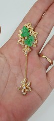 18K Diamond & Hand Carved Jade Frog Jabot Pin Brooch