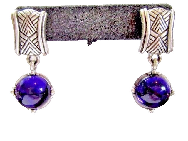 THICK PEWTER TONE PLATED METAL ETCHED PIERCED EARRINGS PURPLE CAB STYLISH