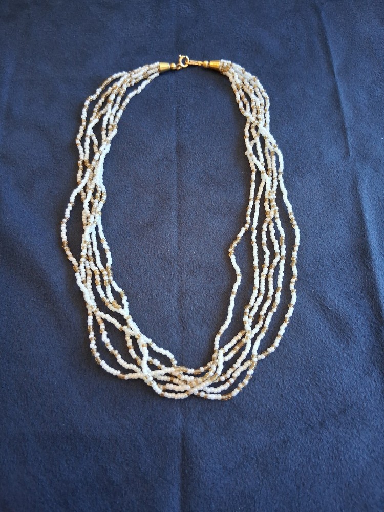 Vintage Crown Trafari Multi Strand Gold And White Bead Necklace