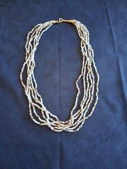 Vintage Crown Trafari Multi Strand Gold And White Bead Necklace