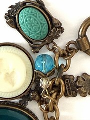 Vintage EXTASIA Signed GLASS INTAGLIO CAMEO Charm BRACELET Victorian Style