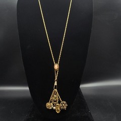 Etruscan Revival Charm Necklace Watch Fob Gold Tone Cameo Goldette Style