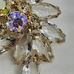 2.5″ Vintage Clear Navettes and AB Rhinestone Brooch Floral
