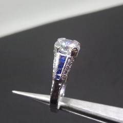 Vintage Art Deco 3.00CT Round Cut Diamond & Blue Sapphire women Engagement Ring