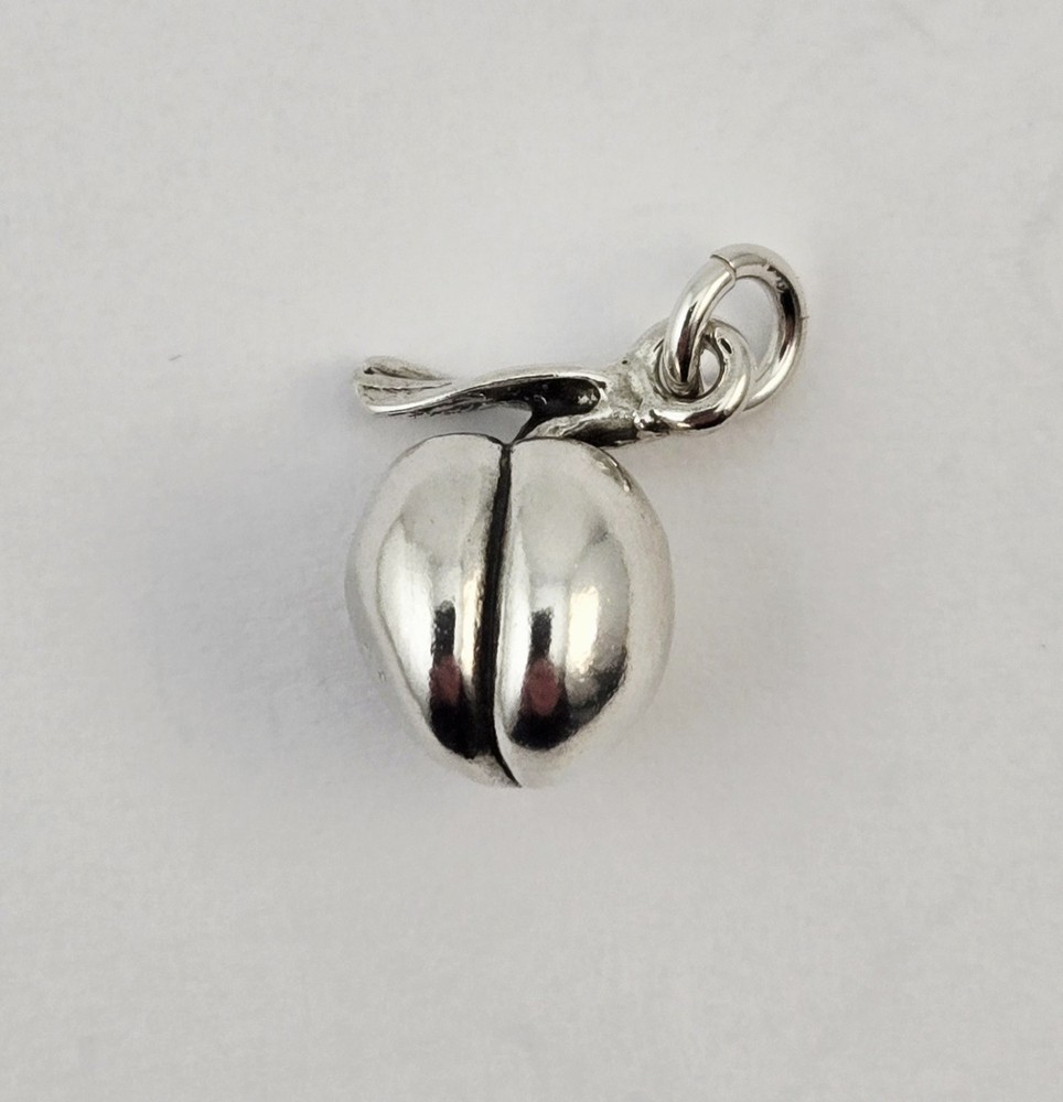 Vintage Sterling Silver 3D Peach Fruit Solid Charm Pendant Garden – 4.2g