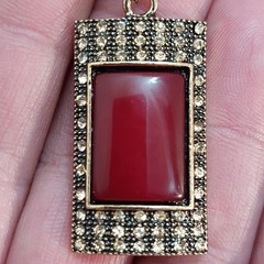 Vintage Plastic Red Stone Necklace 16.5″ With 2.5″ Extender Gold Tone