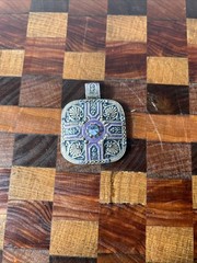 Vintage Style Ornate Square Pendant w/ Blue & Purple Accents – 1.5” – No Chain