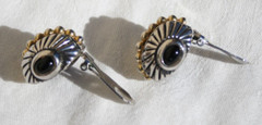 Modernist Earrings Clip-on Black Cabochon Silver Gold Tone MCM