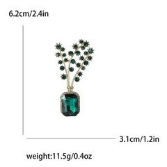 Large Vintage Crystal Rhinestone Flowers in A Green Vase Brooches Pins for Women