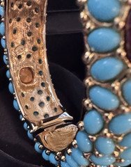 KJL Kenneth Jay Lane Gold Plated Turquoise Cabochon Hinged Bracelet 6-6.5″