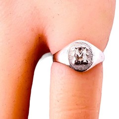 Initial Letter M Signet 925 Sterling Silver Child Woman Pinky Ring Size 3.25