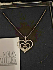 Vintage Nolan Miller Gold Tone Crystal Pave Triple Heart Necklace, NEW IN BOX