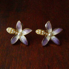 Vintage Enamel Flower Brooch Earring Pearl Women Clothing Party Accessories Gift