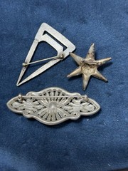 Vintage Ornate Art Deco Rhinestone Brooch Lot 3 PCS Silver Tone Geometric Read