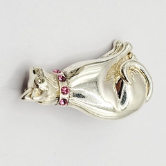 Cat Kitty Sit Pretty Pink Rhinestone Collar Jezlaine Sterling 925 Vtg Brooch Pin