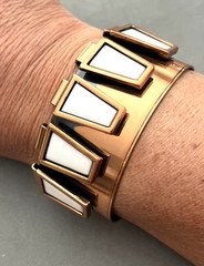 RENOIR MATISSE Modernist Trapezoid White Enamel Copper Cuff Bangle Bracelet Mint