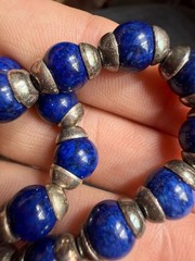 JMS Taxco Necklace Lapis Lazuli Blue Bead Stone Mexico Push Clasp 16 inches