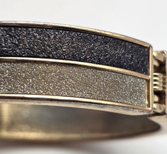 Black Silver Druzy Geometric Clamper Bracelet Gold Tone 7.5 In Hinged Vintage