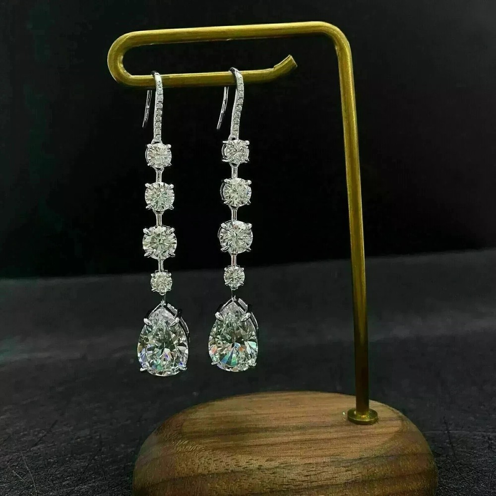 Art Deco Style Lab Created Diamond Wedding Drop Earrings 14K White Gold FN