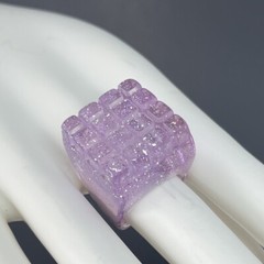 Chunky Lucite Square Ring Lavender Sparkle Cube Size 8 Retro Statement Runway