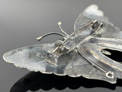 BIG Vtg Sterling Silver Butterfly Brooch Mexico Turquoise Stones 3.25″ Insect